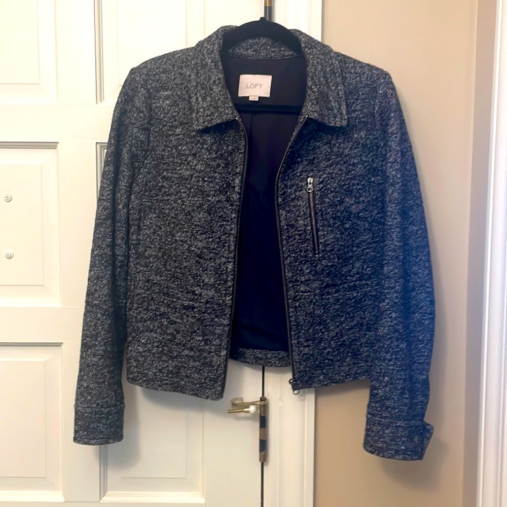 Loft, Fall transition to winter jacket, wool, black with gray and white specks